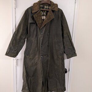 Vintage Barbour Green Waxed Cotton Double-Breasted Trench Coat